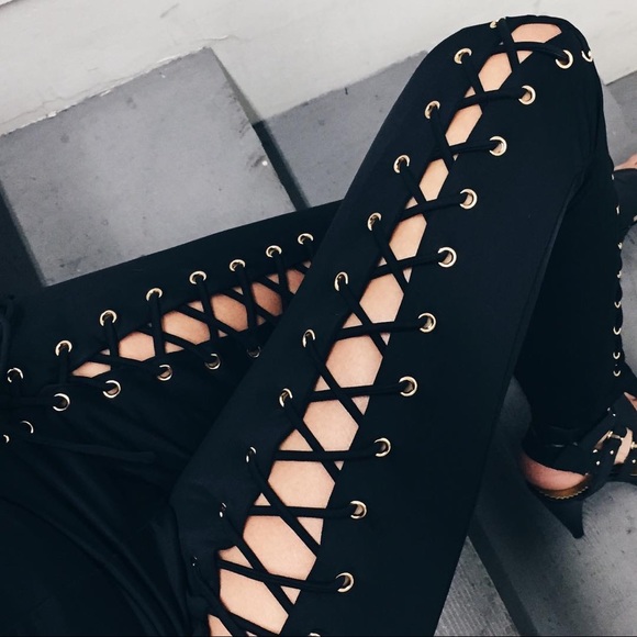 High Waist Lace Up Jean Leggings - Picture 4 of 7